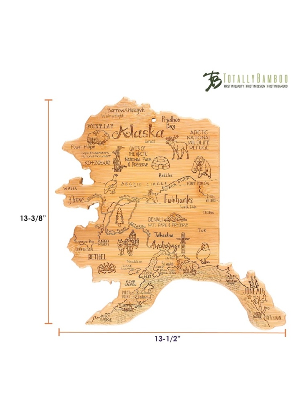 Totally Bamboo Alaska Bamboo State Map Cutting Board - Natural Bamboo